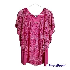 Woman's Pink Lace over Blouse 2X